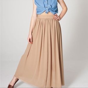 Double Layer Beige Chiffon Maxi Skirt